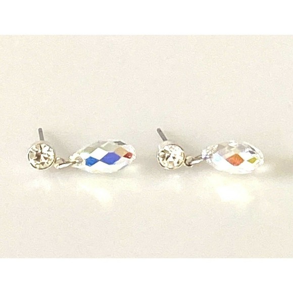 Earrings Dangles Faceted Crystals Clear AB 3/4” - Picture 8 of 9